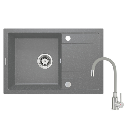 Granīta izlietne ar maisītāju un elastīgu izsmidzinātāju Corio 670 x 440 x 175 metāliski pelēka - N1 Home