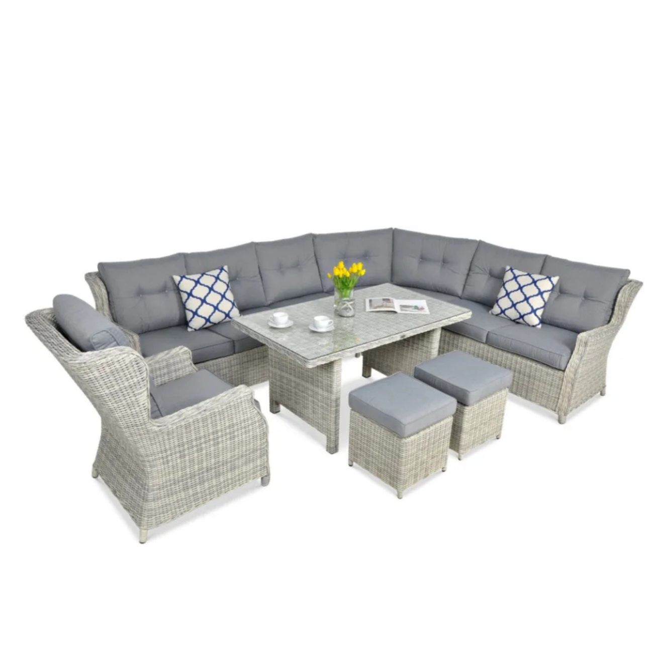 Ēdamgalda komplekts Dova 306/246/87 cm balts/pelēks - N1 Home