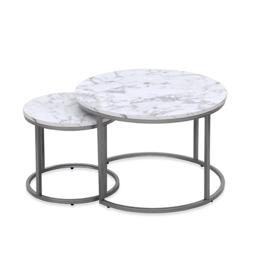 Kafijas galds Pao 60/40 un 38/34 cm marmors/sudrabs - N1 Home