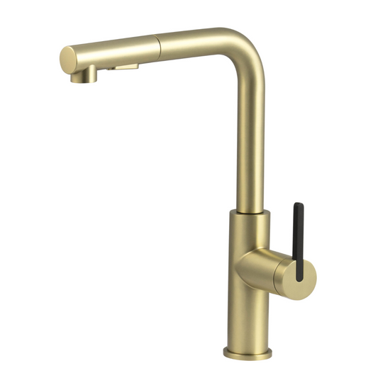 Virtuves jaucējkrāns ar izvelkamu snīpi MOMI 34,8 cm matēts zelts - N1 Home