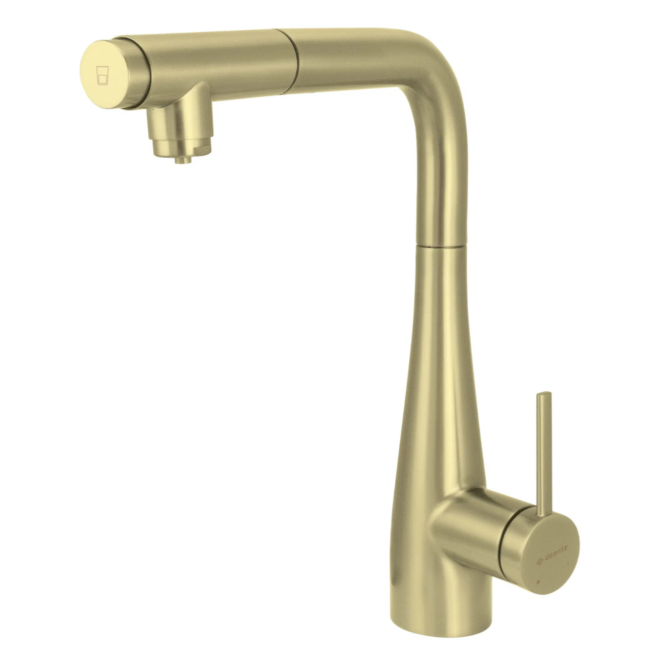 Virtuves jaucējkrāns ar ūdens filtra pieslēgumu un izvelkamu snīpi Eri, 33 cm, zelts - N1 Home