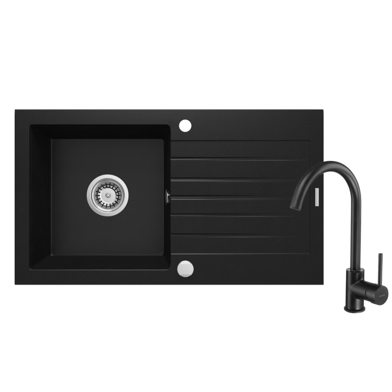 Granīta izlietne ar jaucējkrānu 1-bļodas izlietne ar izlietni Zorba 760 x 440 x 160 nero - N1 Home