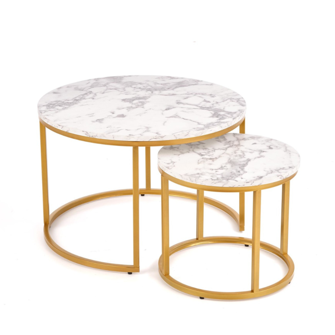 Kafijas galds Pao 60/40 un 38/34 cm marmors/zelts - N1 Home