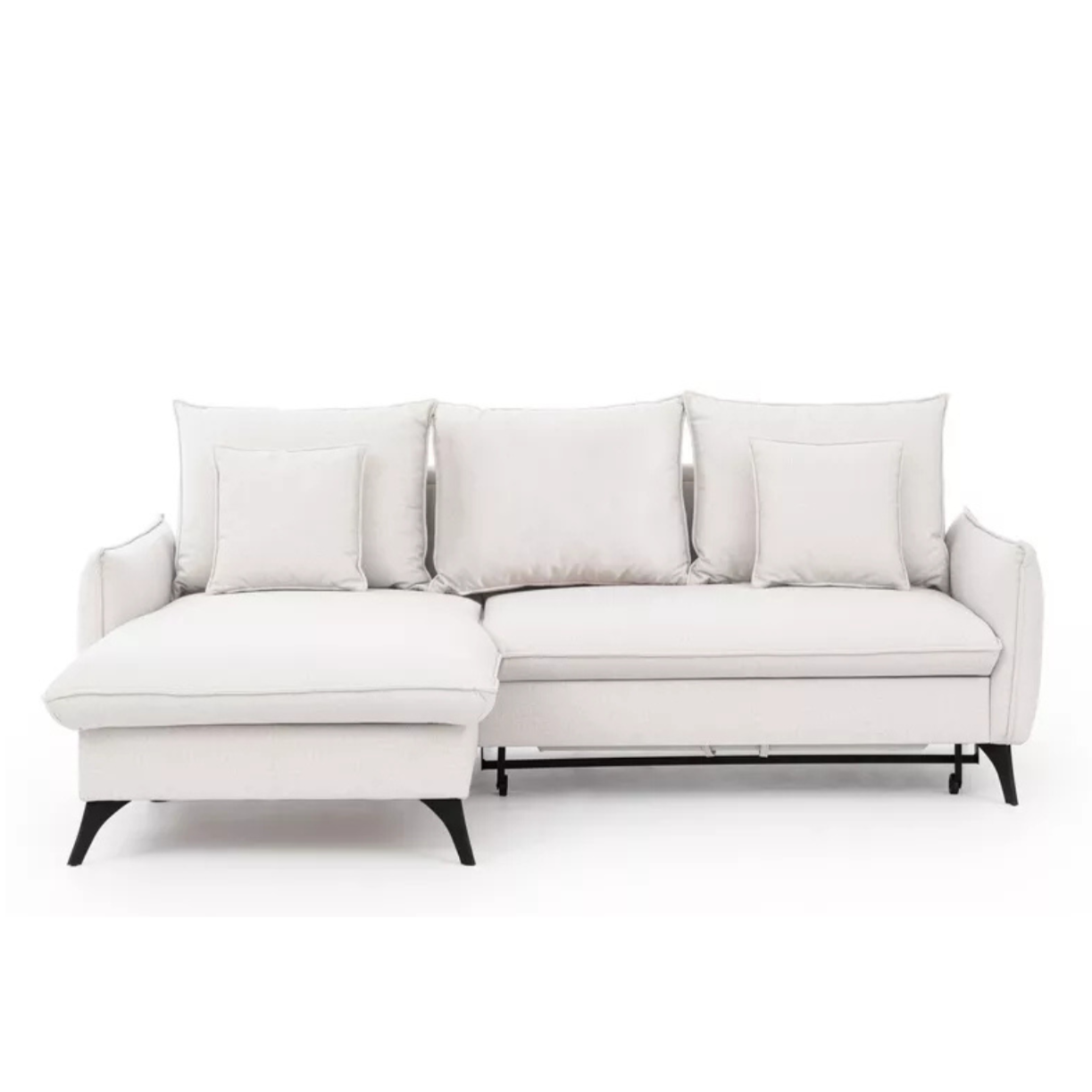 BIANOCA L-veida stūra dīvāns ar gulēšanas funkciju, ar konteineru, gaiši smilškrāsas, viegli tīrāms audums, kreisa/laba puse - N1 Home