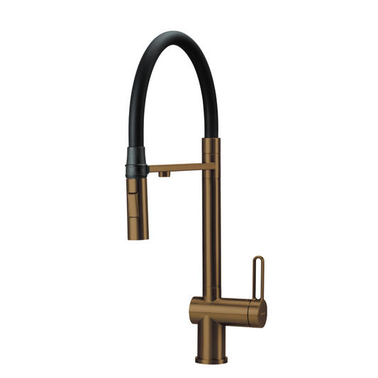 Virtuves jaucējkrāns ar ūdens filtra pieslēgumu un elastīgu snīpi Magnetic 549 mm matēta bronza - N1 Home