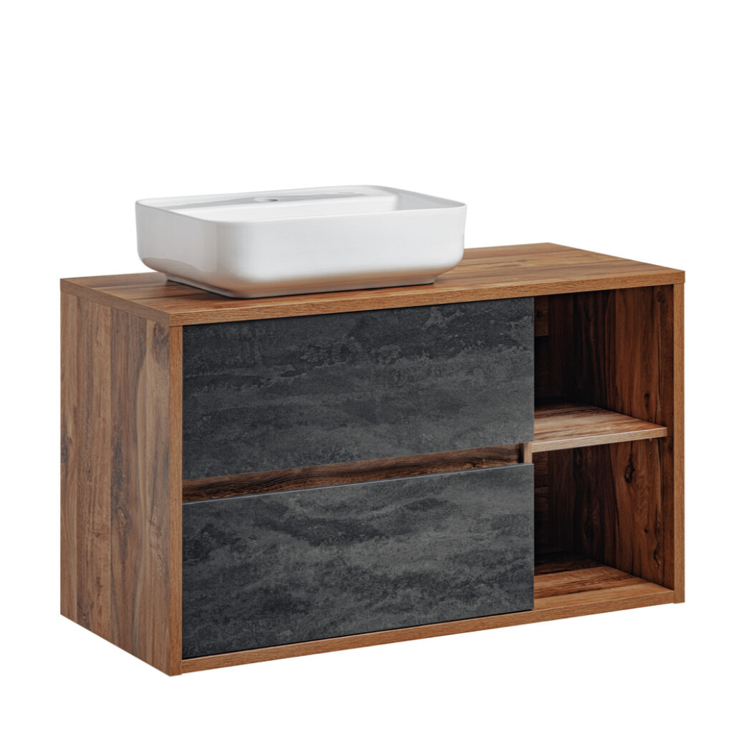 Vannas istabas mēbeļu komplekts Hamp B 100 cm Hantona ozols/tumšs betons - N1 Home