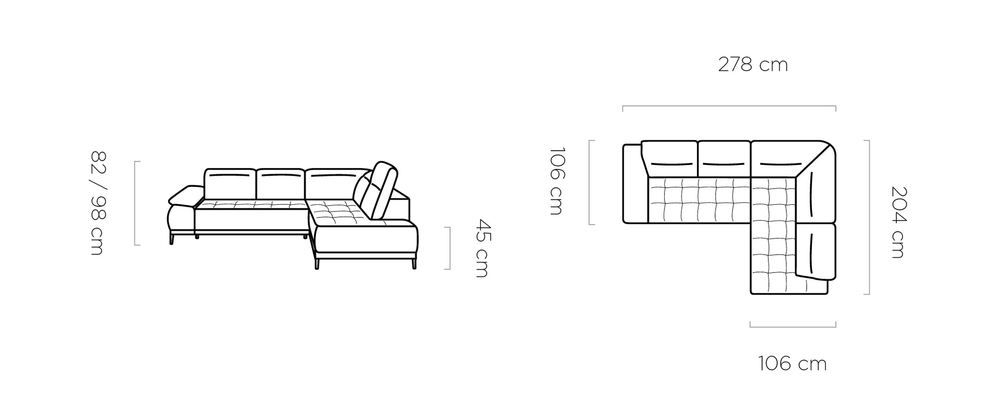 Dīvāns FOST L 278/106/204 cm - N1 Home