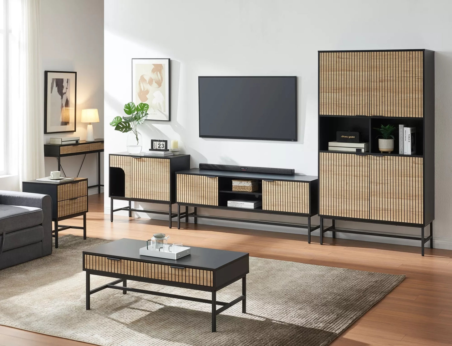 TV skapis Maros 60/40/150 cm ozols/melns - N1 Home