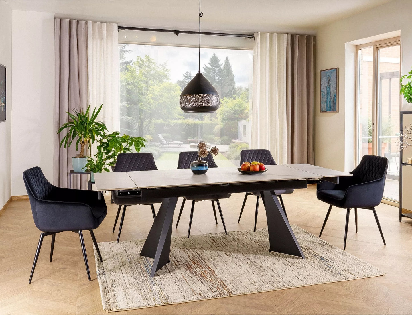 Galds Laco 160-240/75/90 cm balts/melns - N1 Home