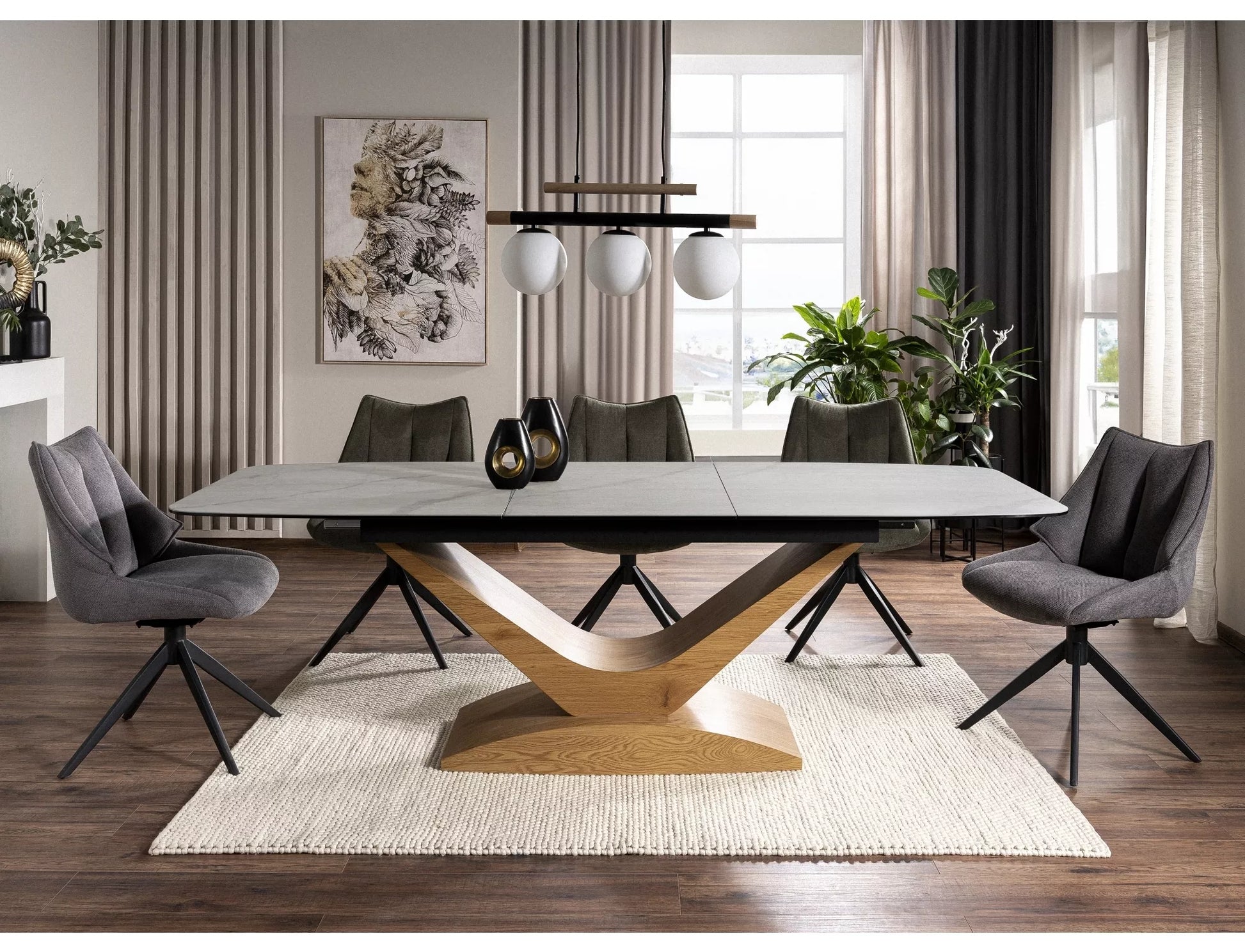 Galds Dole 180-240/76/95 cm matēts balts / ozols - N1 Home