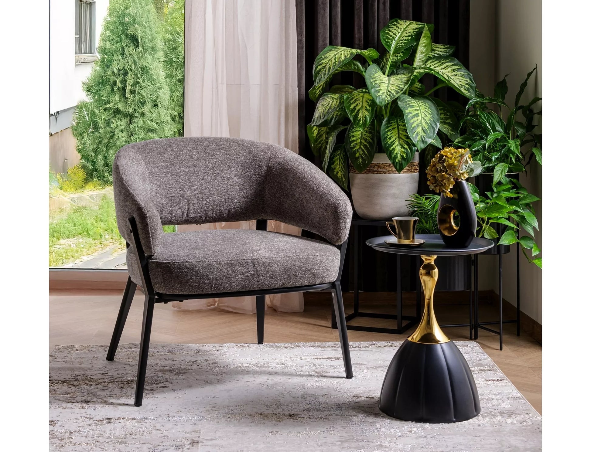 Kafijas galds Pias 50/38 cm melns/zelts - N1 Home