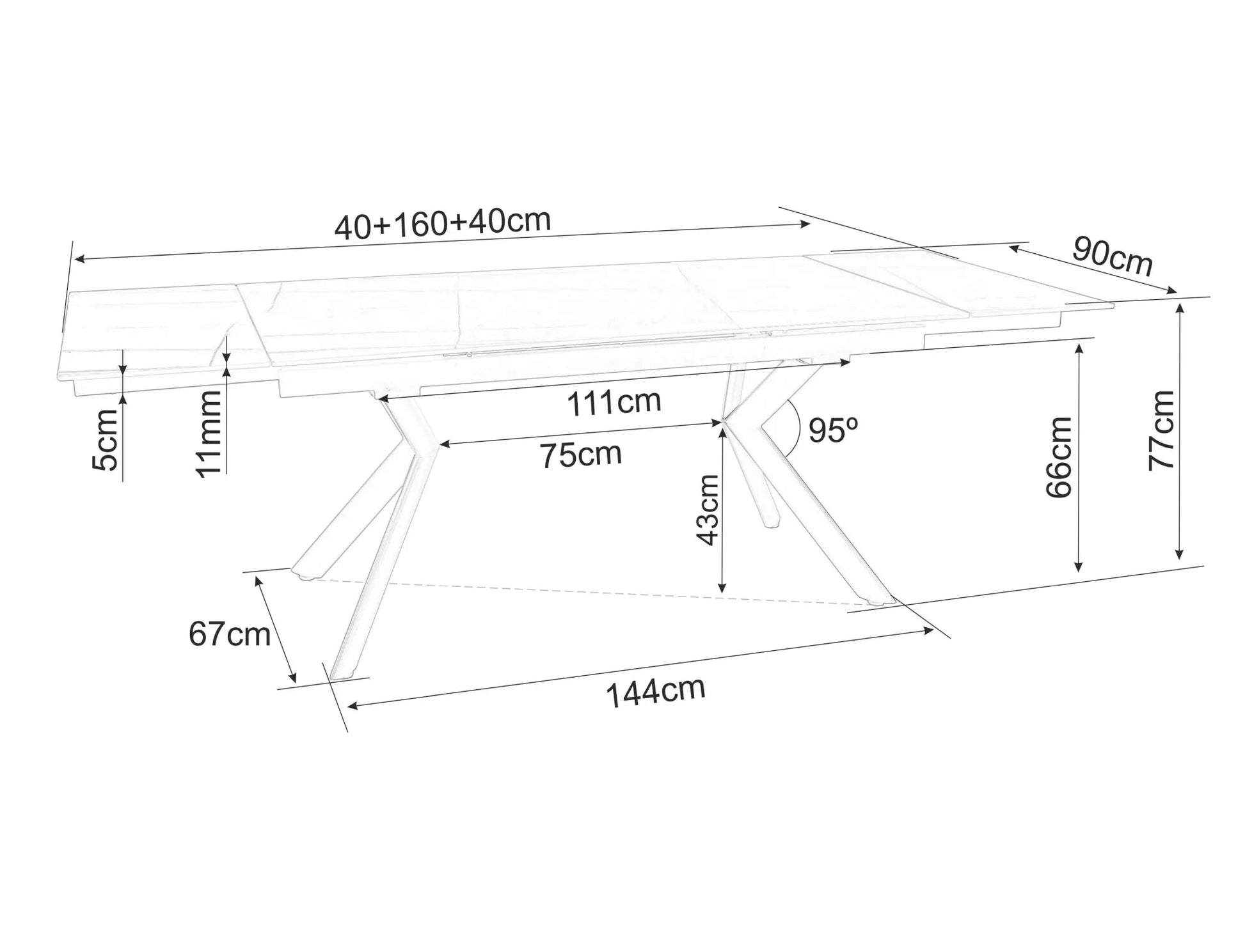 Galds Nort 75/90/160 cm melns - N1 Home