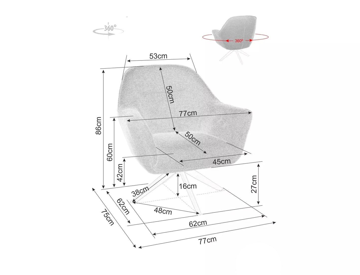 Krēsls Gals 86/77/75 cm pelēks - N1 Home