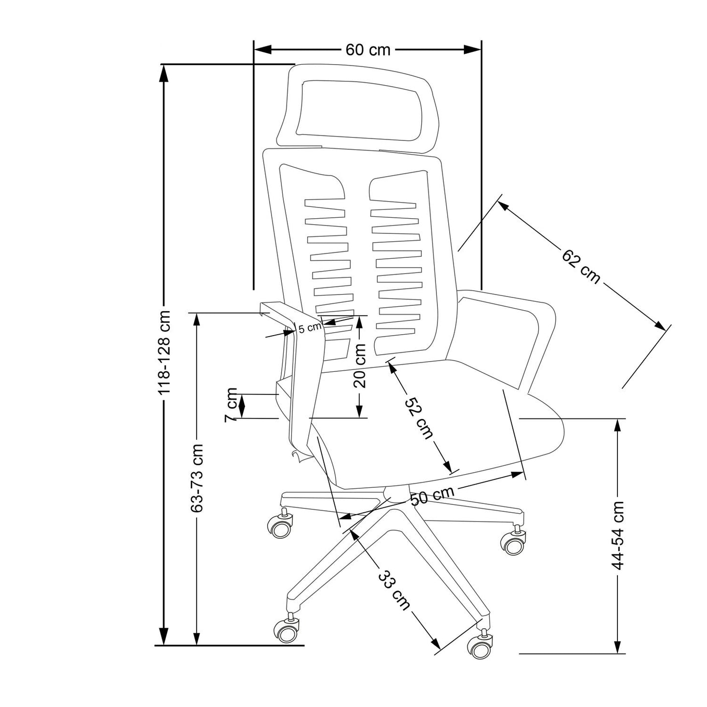 Krēsls Fab 64/60/116-122/46-52 cm melns - N1 Home