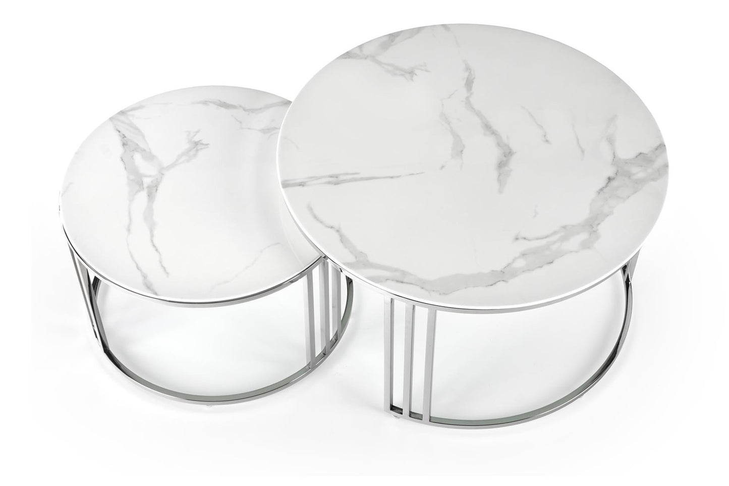 Kafijas galdiņš MR 80/45 un 60/38 cm balts marmors/sudrabs - N1 Home