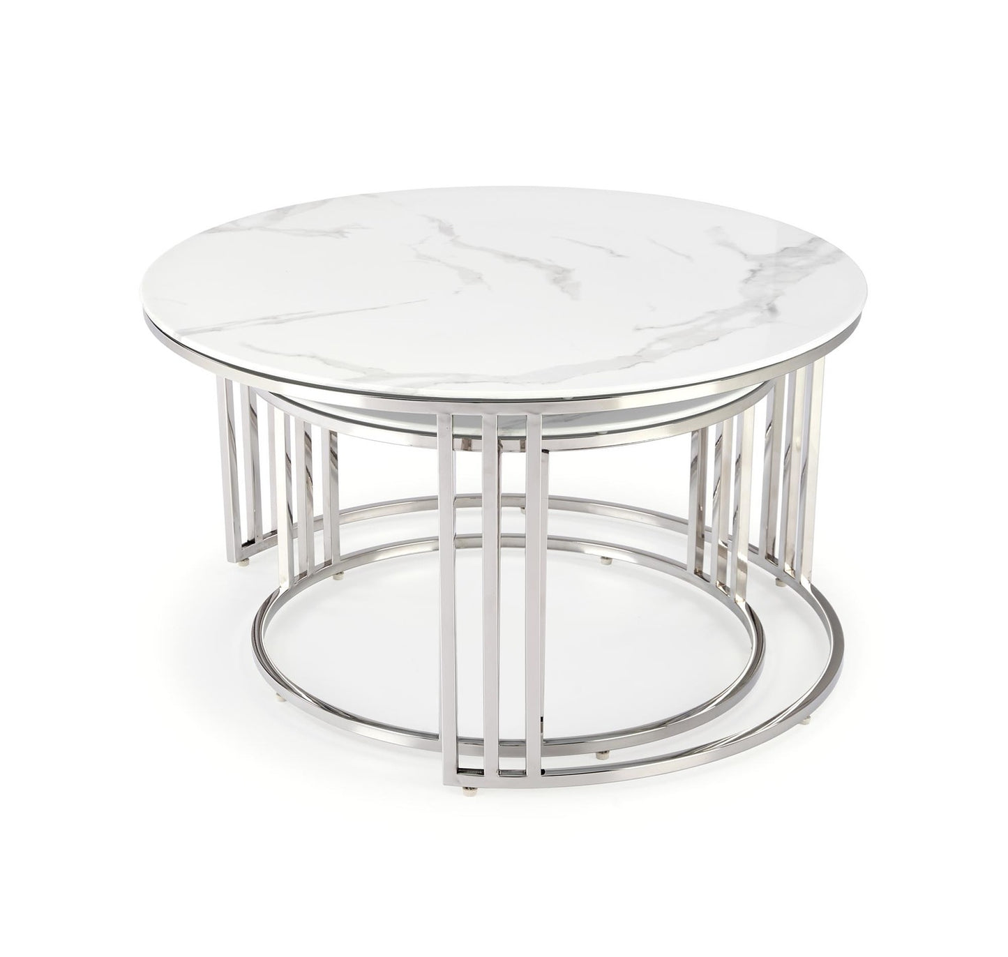 Kafijas galdiņš MR 80/45 un 60/38 cm balts marmors/sudrabs - N1 Home