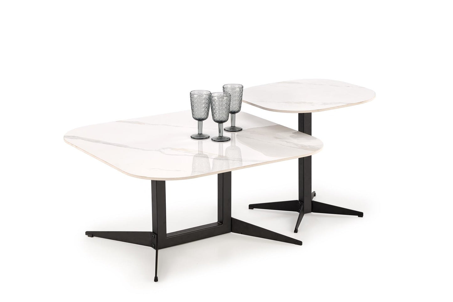 Kafijas galds Bors 80/80/40; 50/50/50 cm balts marmors/melns - N1 Home