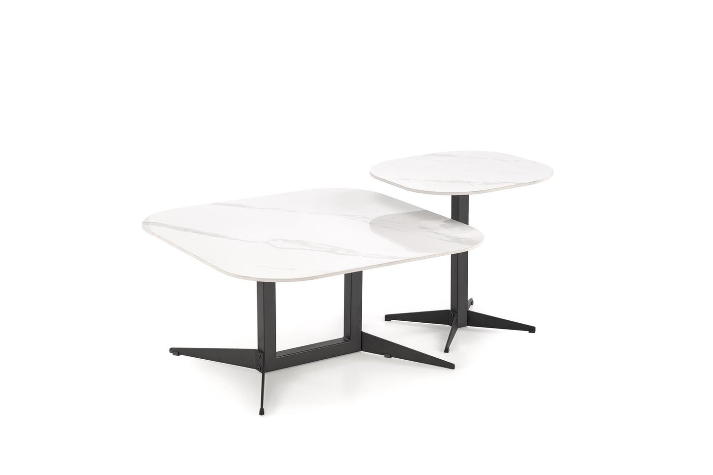 Kafijas galds Bors 80/80/40; 50/50/50 cm balts marmors/melns - N1 Home