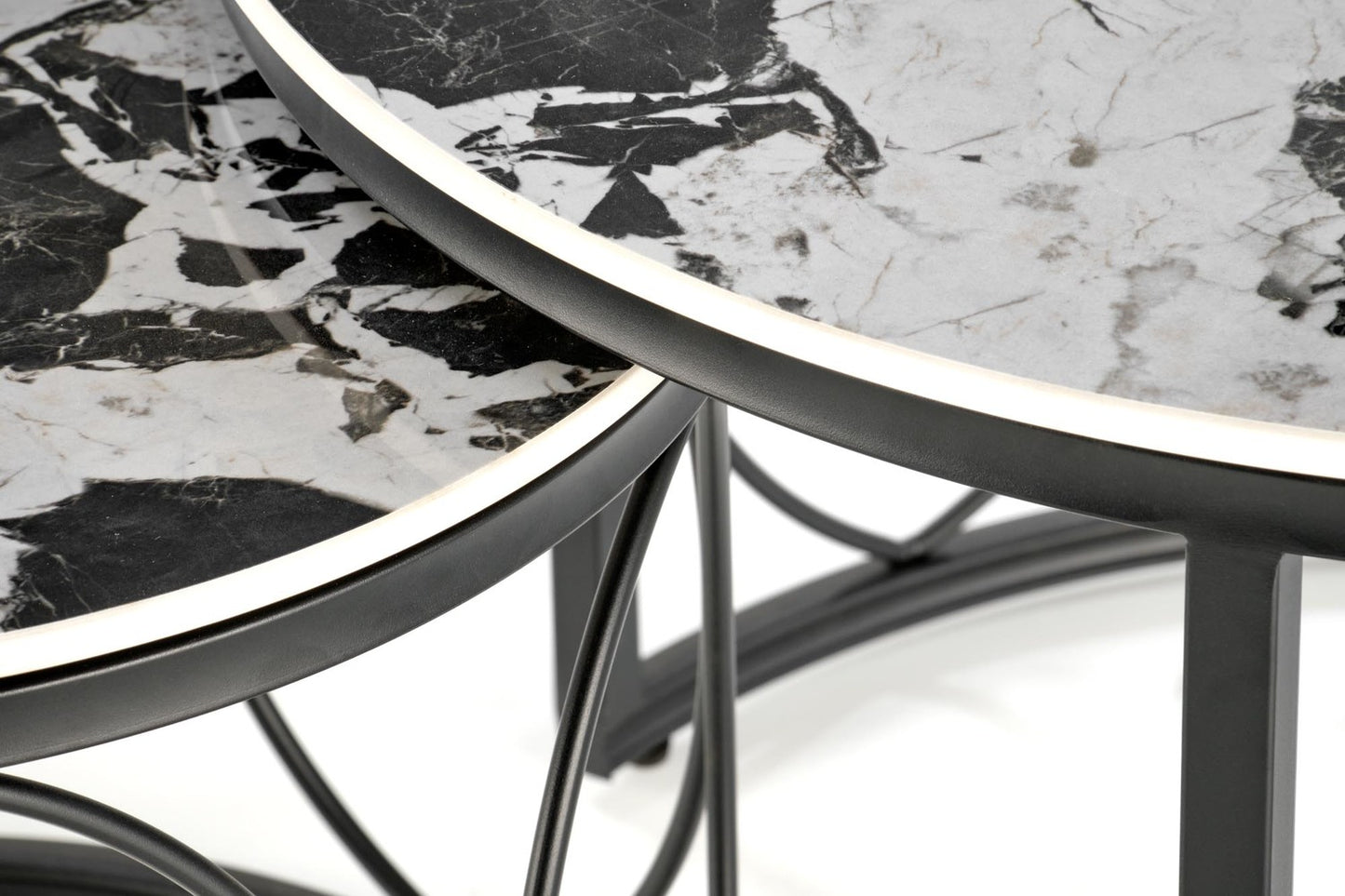 Kafijas galds (2) 70/46 un 50/41 cm melns marmors/melns - N1 Home