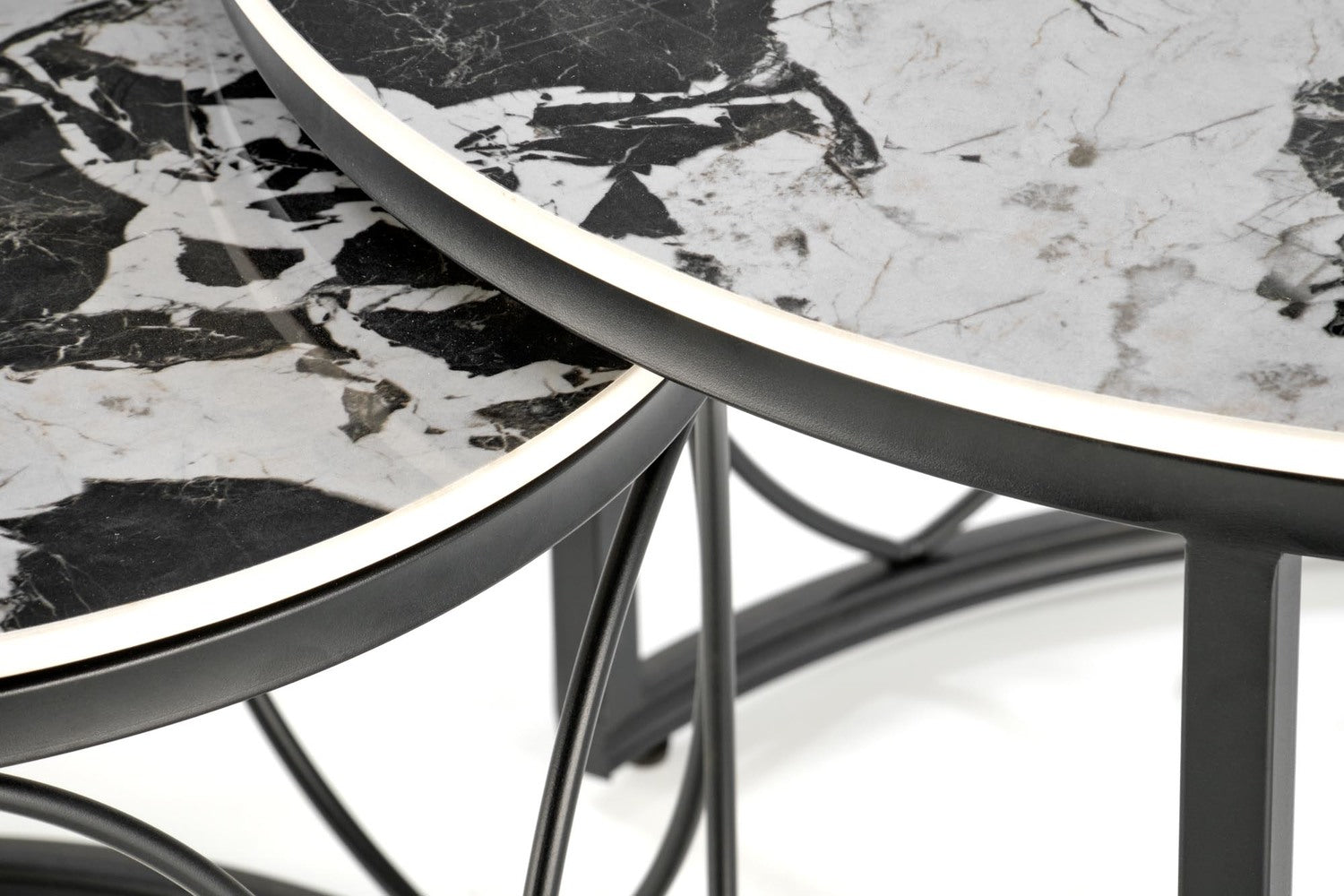 Kafijas galds (2) 70/46 un 50/41 cm melns marmors/melns - N1 Home