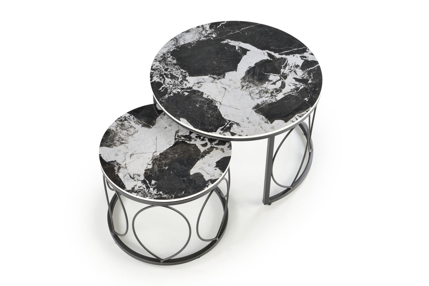 Kafijas galds (2) 70/46 un 50/41 cm melns marmors/melns - N1 Home