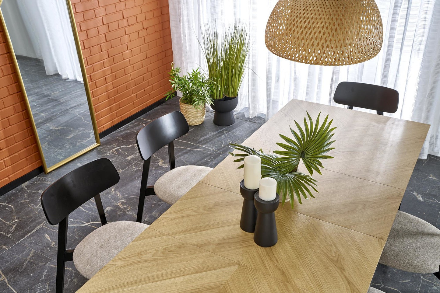 Galds Edmun 160-240/90/75/140 cm dabīgs/melns - N1 Home