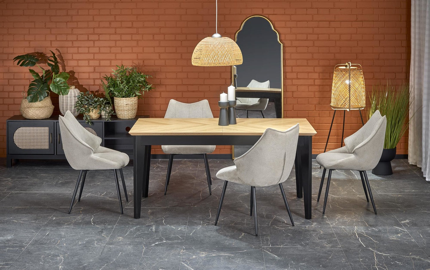 Galds Edmun 160-240/90/75/140 cm dabīgs/melns - N1 Home