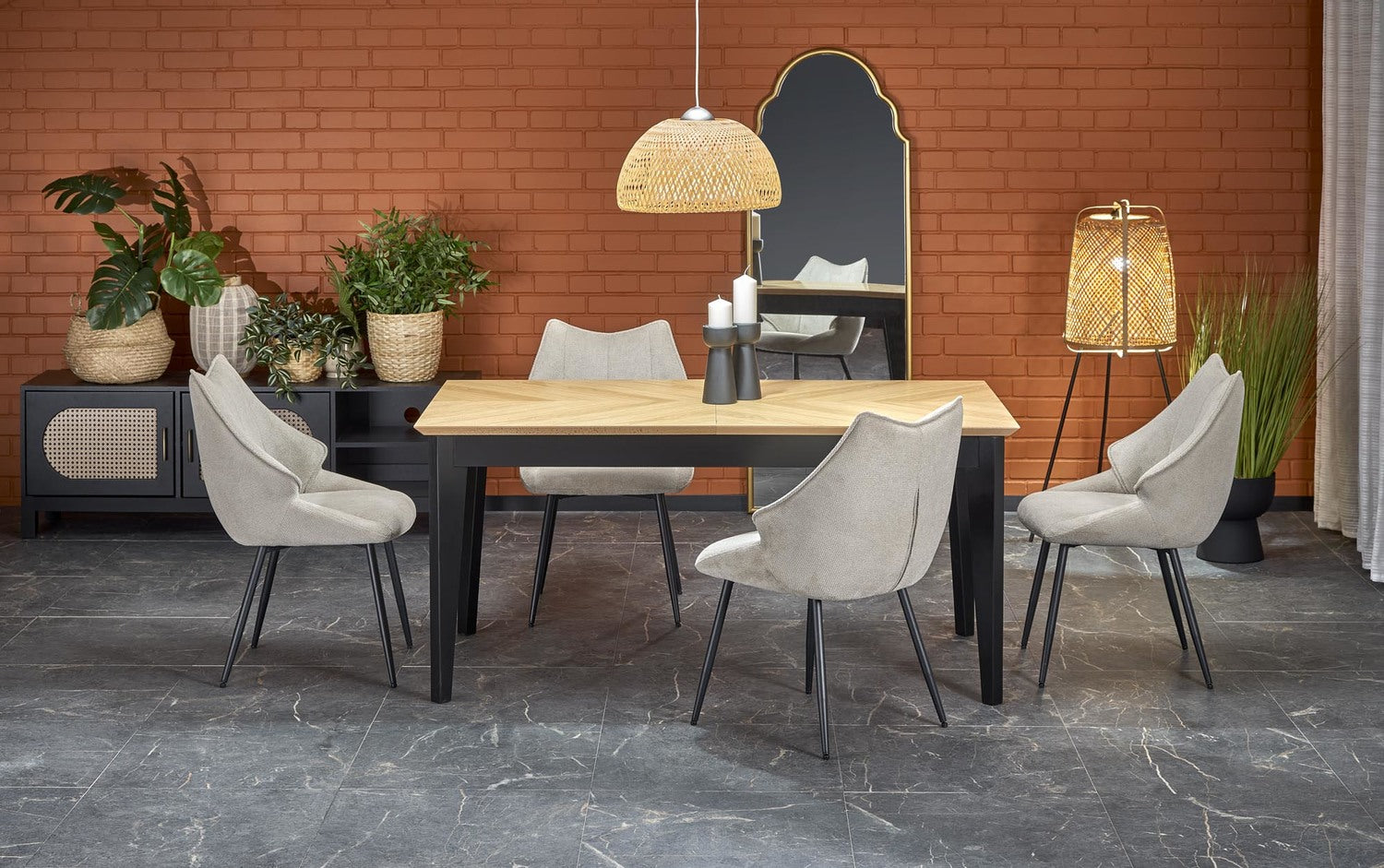 Galds Edmun 160-240/90/75/140 cm dabīgs/melns - N1 Home