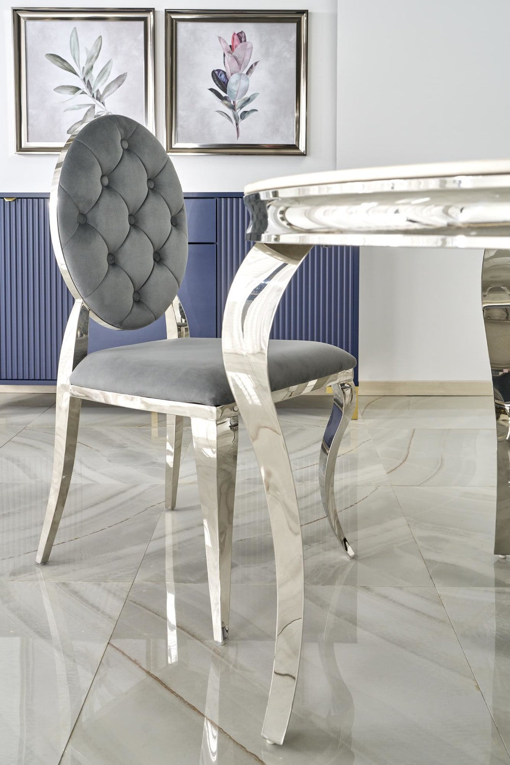 Galds Roy 120/76/77 cm balts marmirs/sudraba - N1 Home