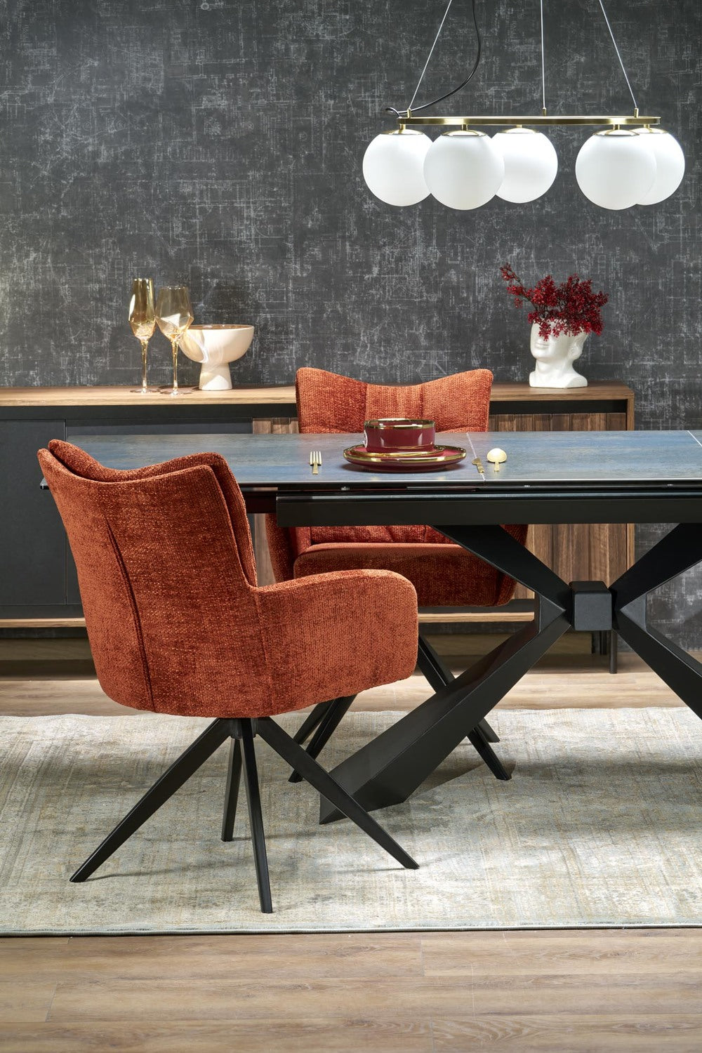 Galds Luka 180-230/90/76/117 cm zils marmors/melns - N1 Home