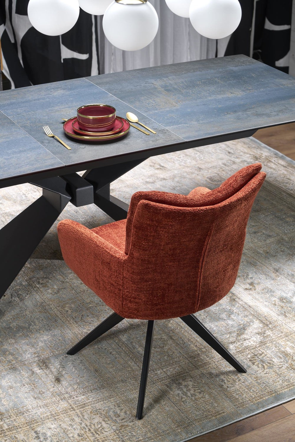 Galds Luka 180-230/90/76/117 cm zils marmors/melns - N1 Home