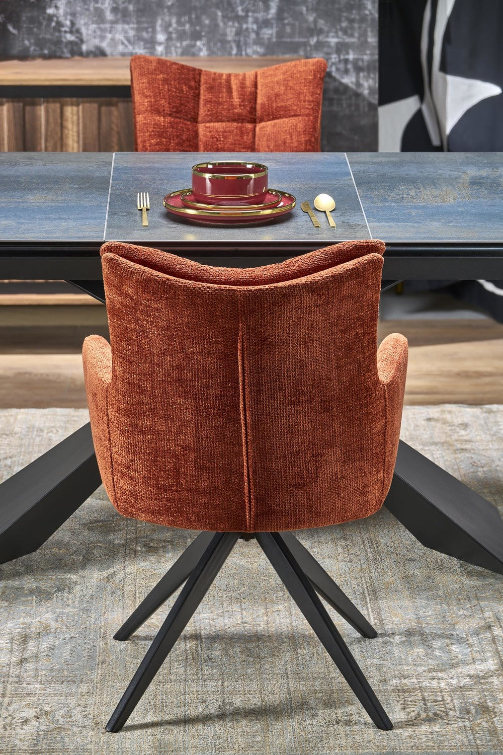 Galds Luka 180-230/90/76/117 cm zils marmors/melns - N1 Home