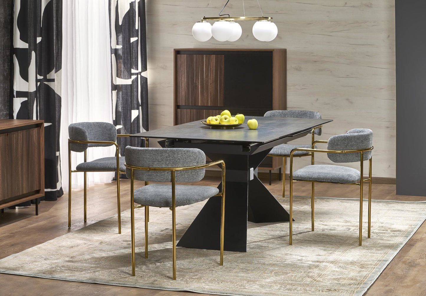 Galds Luka 180-230/90/76/117 cm zils marmors/melns - N1 Home