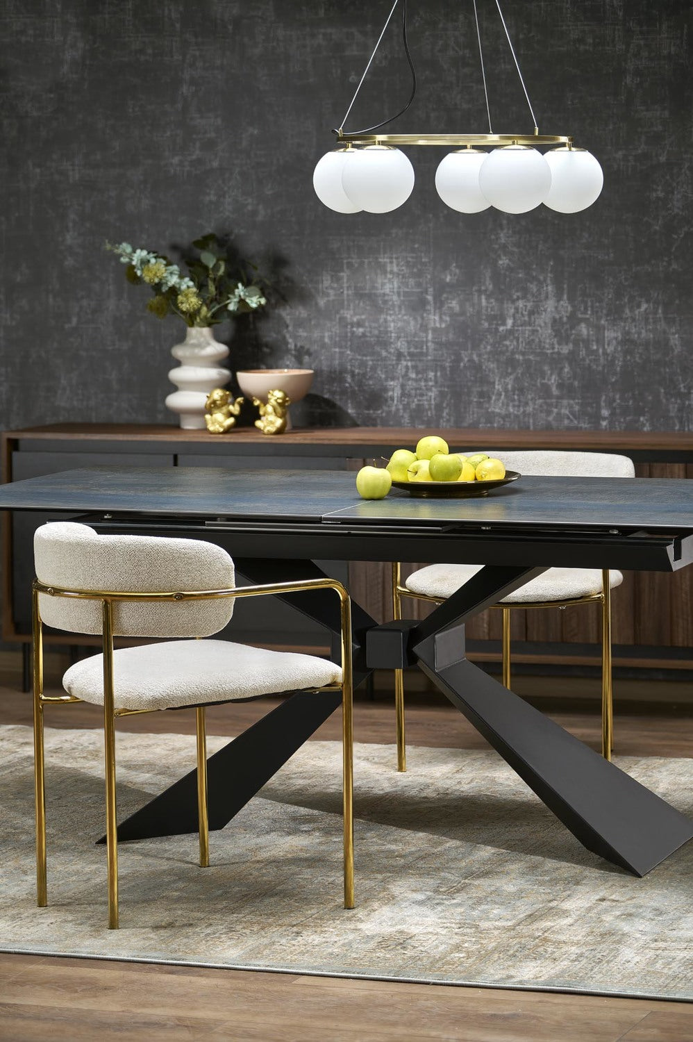 Galds Luka 180-230/90/76/117 cm zils marmors/melns - N1 Home