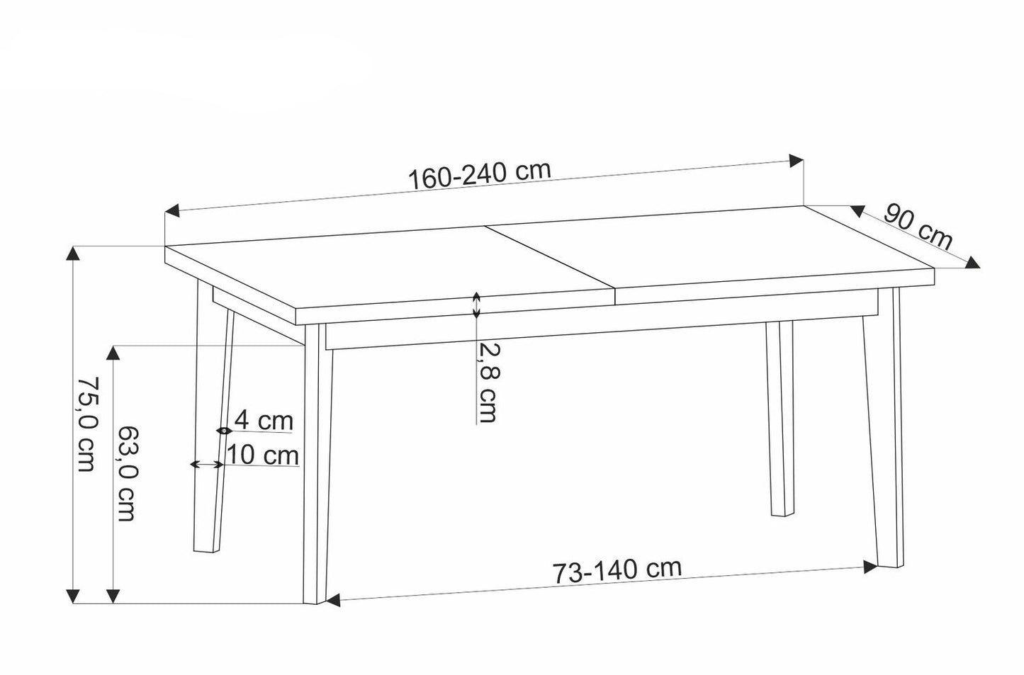Galds Edmun 160-240/90/75/140 cm dabīgs/melns - N1 Home