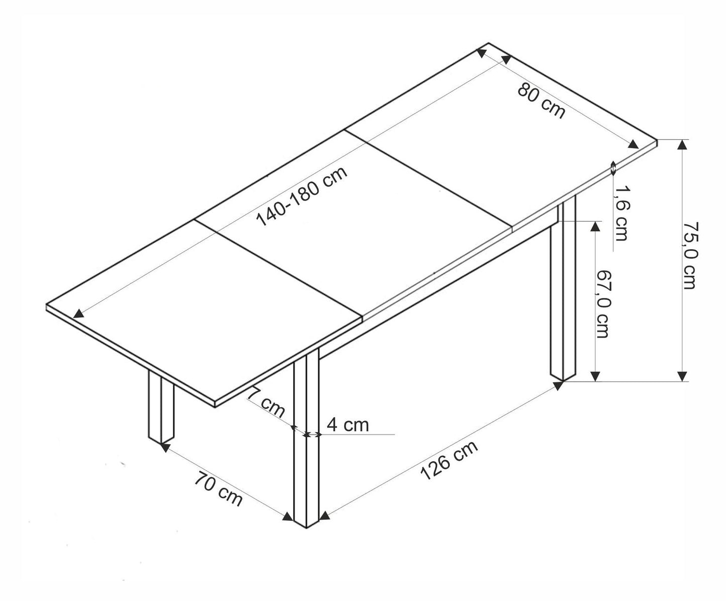 Galds Gulis 140-180/80/76/153 cm ozols - N1 Home
