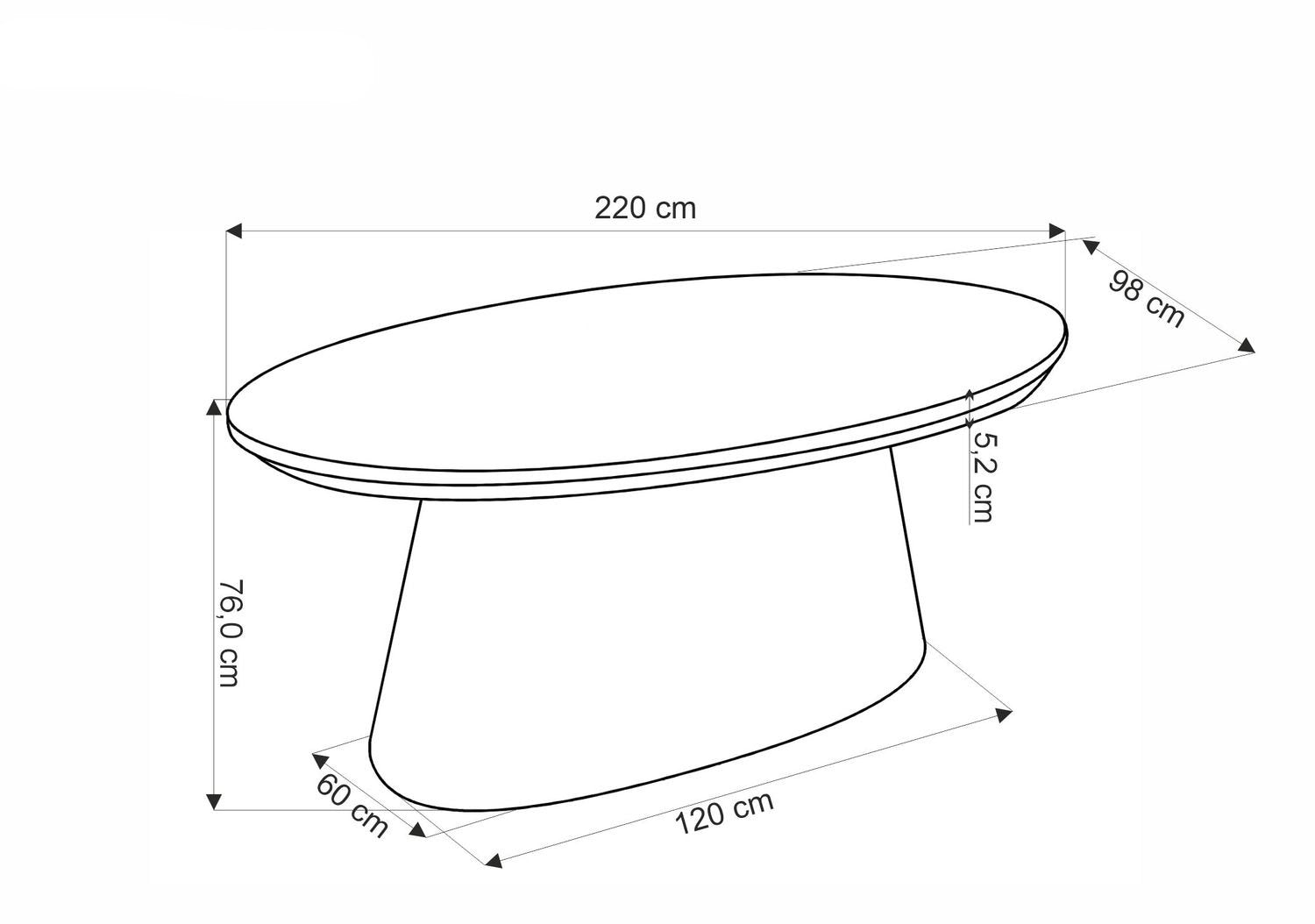 Galds Agne 220/98/76 cm riekstkoks - N1 Home