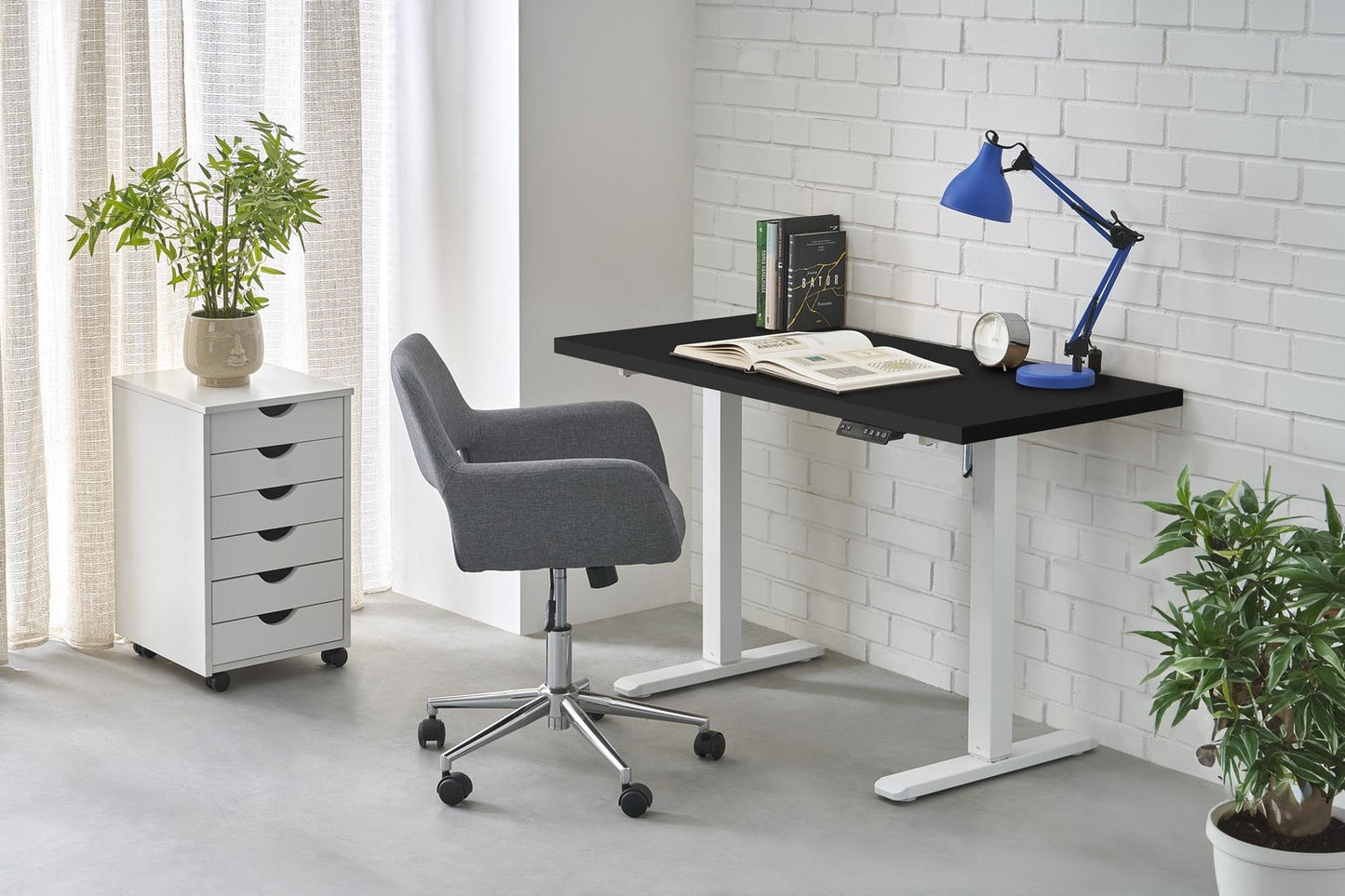 Biroja galds Juras 120/60/75-120 cm melns/balts - N1 Home