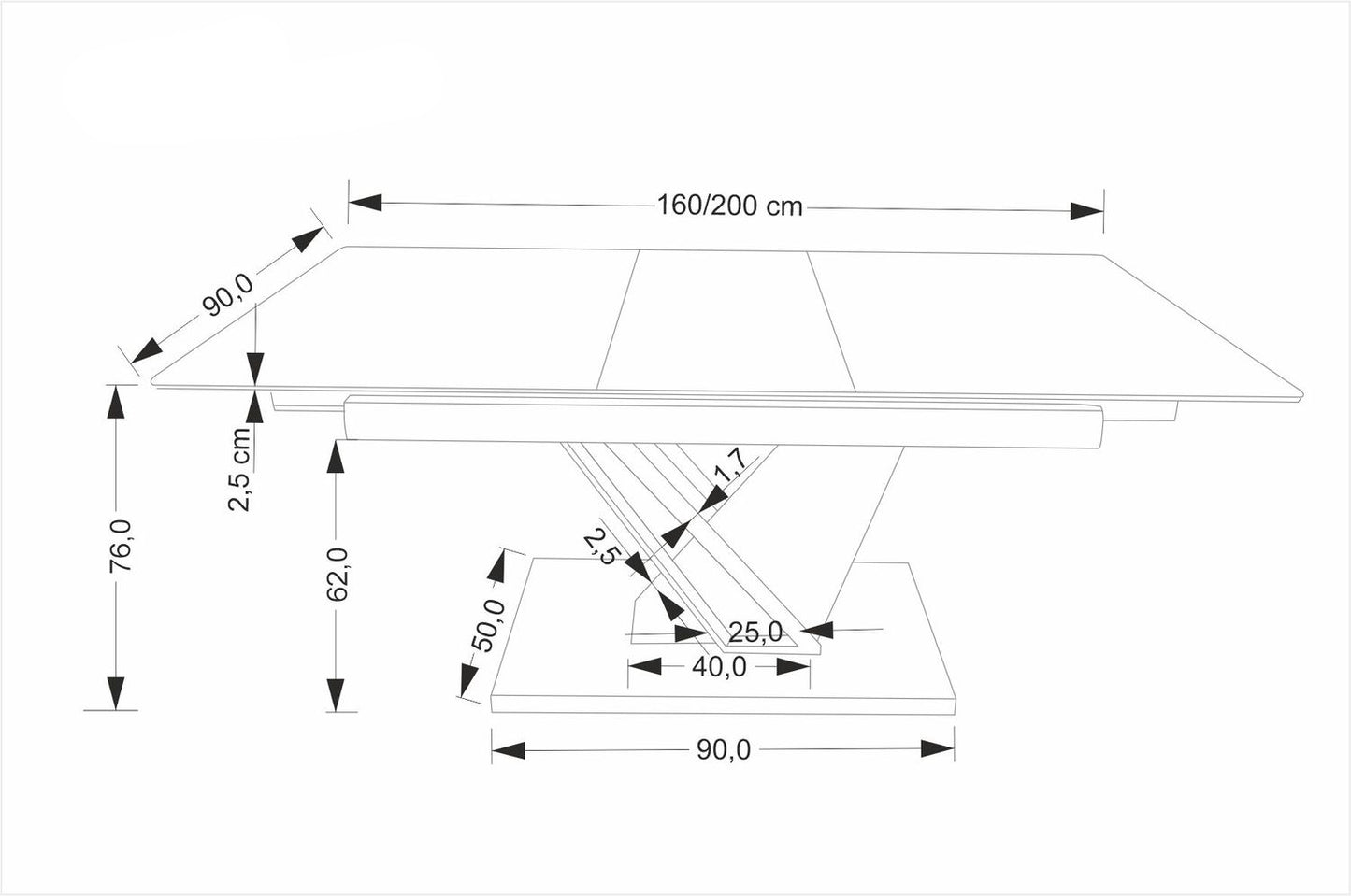 Galds Volans 140; 160/90/67 cm melns marmors/ozols - N1 Home