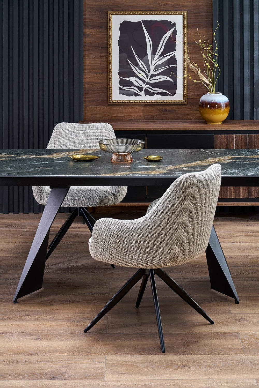 Galds Armo 165-241/90/77 cm melns marmors/melns - N1 Home