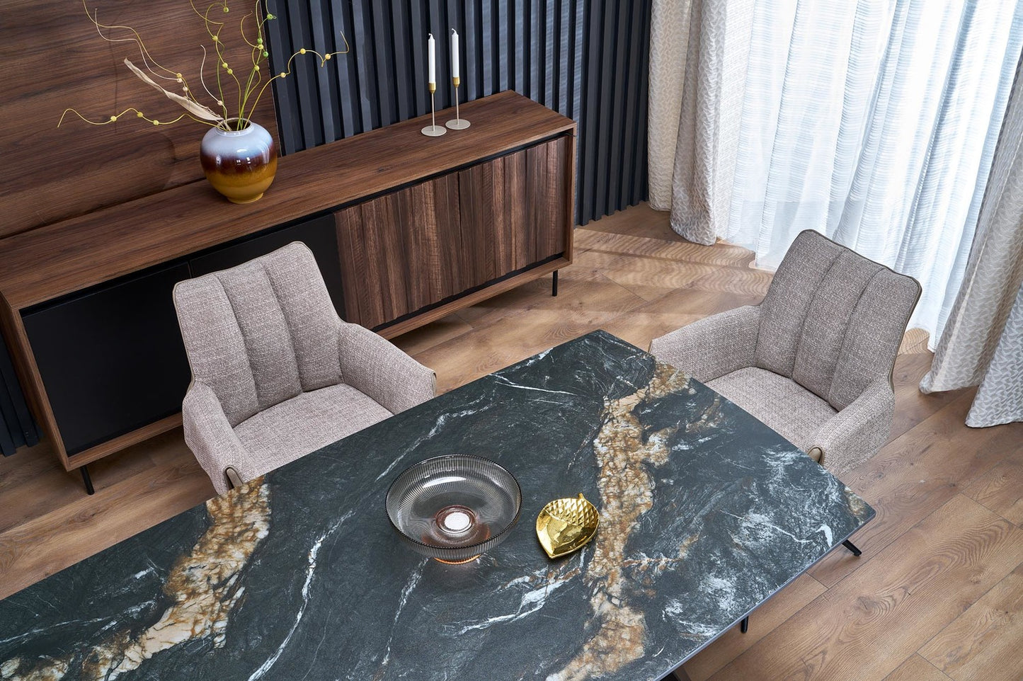 Galds Armo 165-241/90/77 cm melns marmors/melns - N1 Home