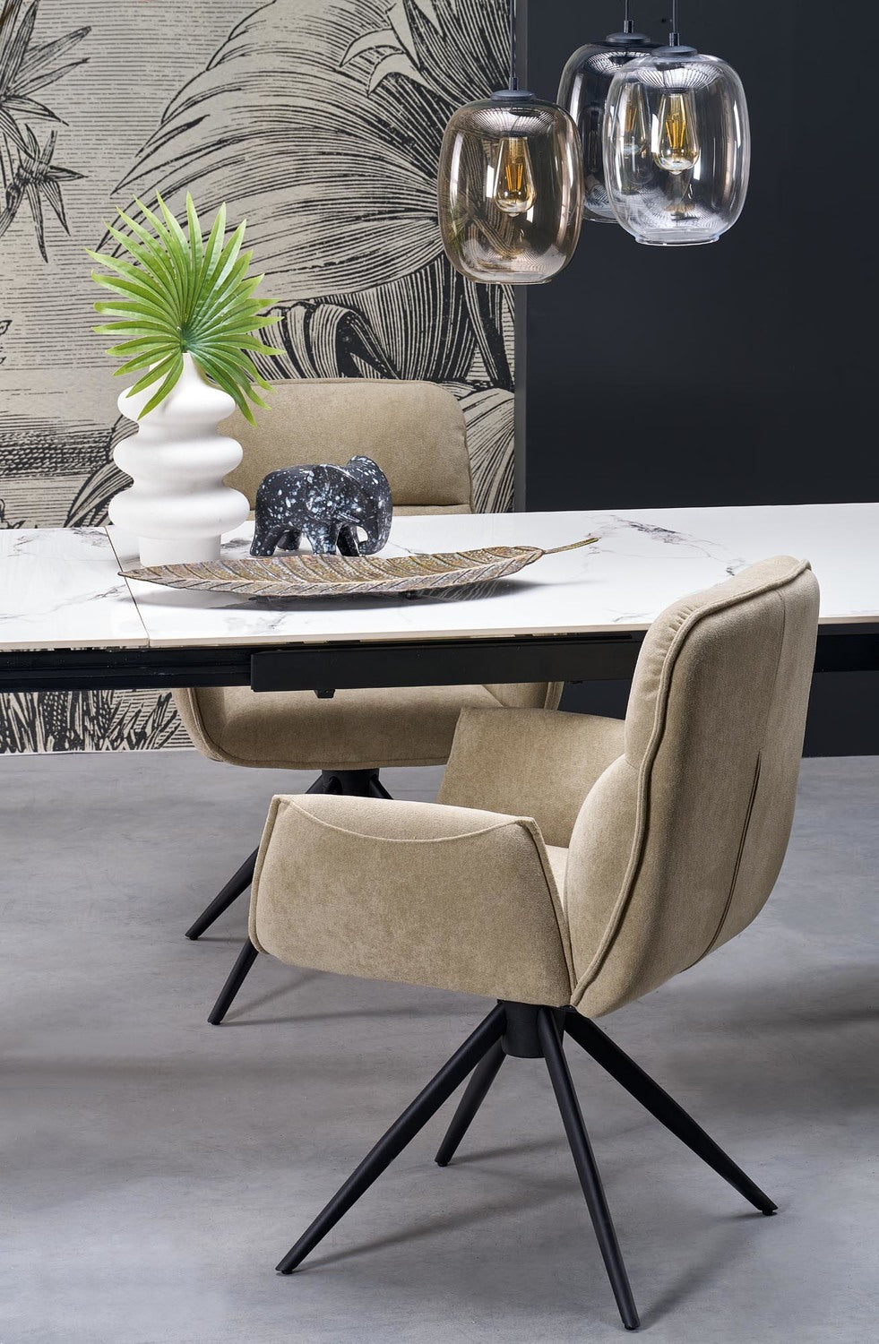 Galds Feix 81/76/141-184 cm balts marmors/melns - N1 Home