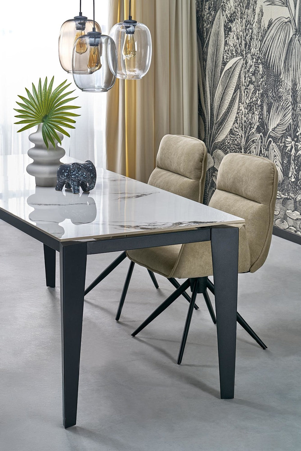 Galds Feix 81/76/141-184 cm balts marmors/melns - N1 Home