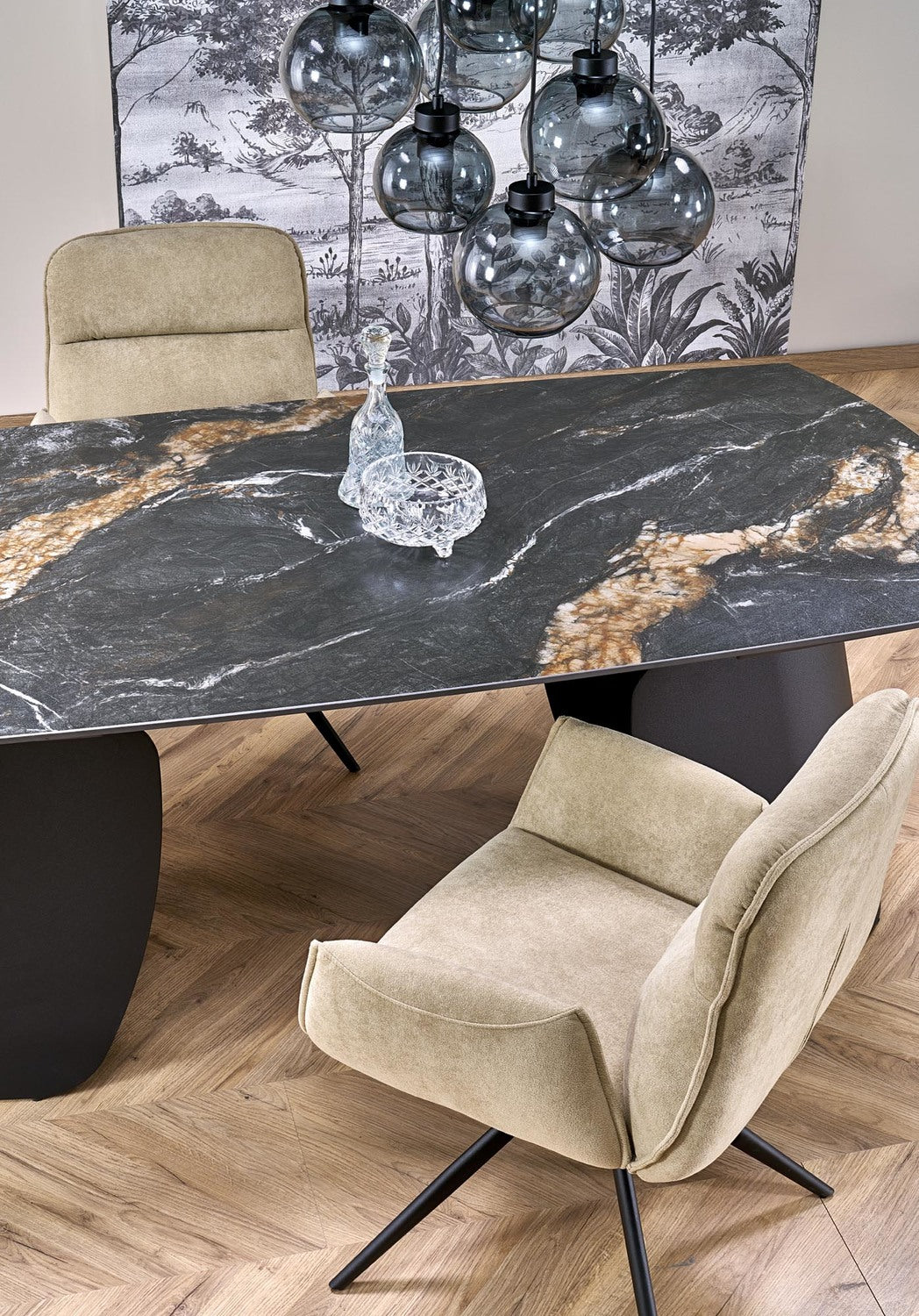 Galds Forus 180/90/76 cm melns marmors/melns - N1 Home