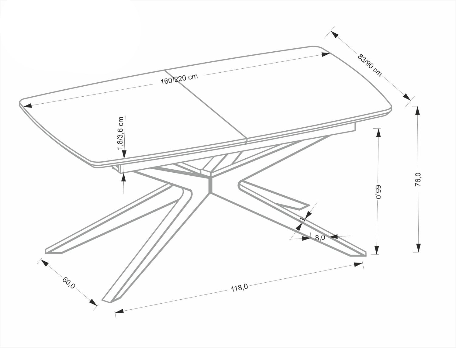 Galds Jamis 160/90/76 cm dabīgs/melns - N1 Home