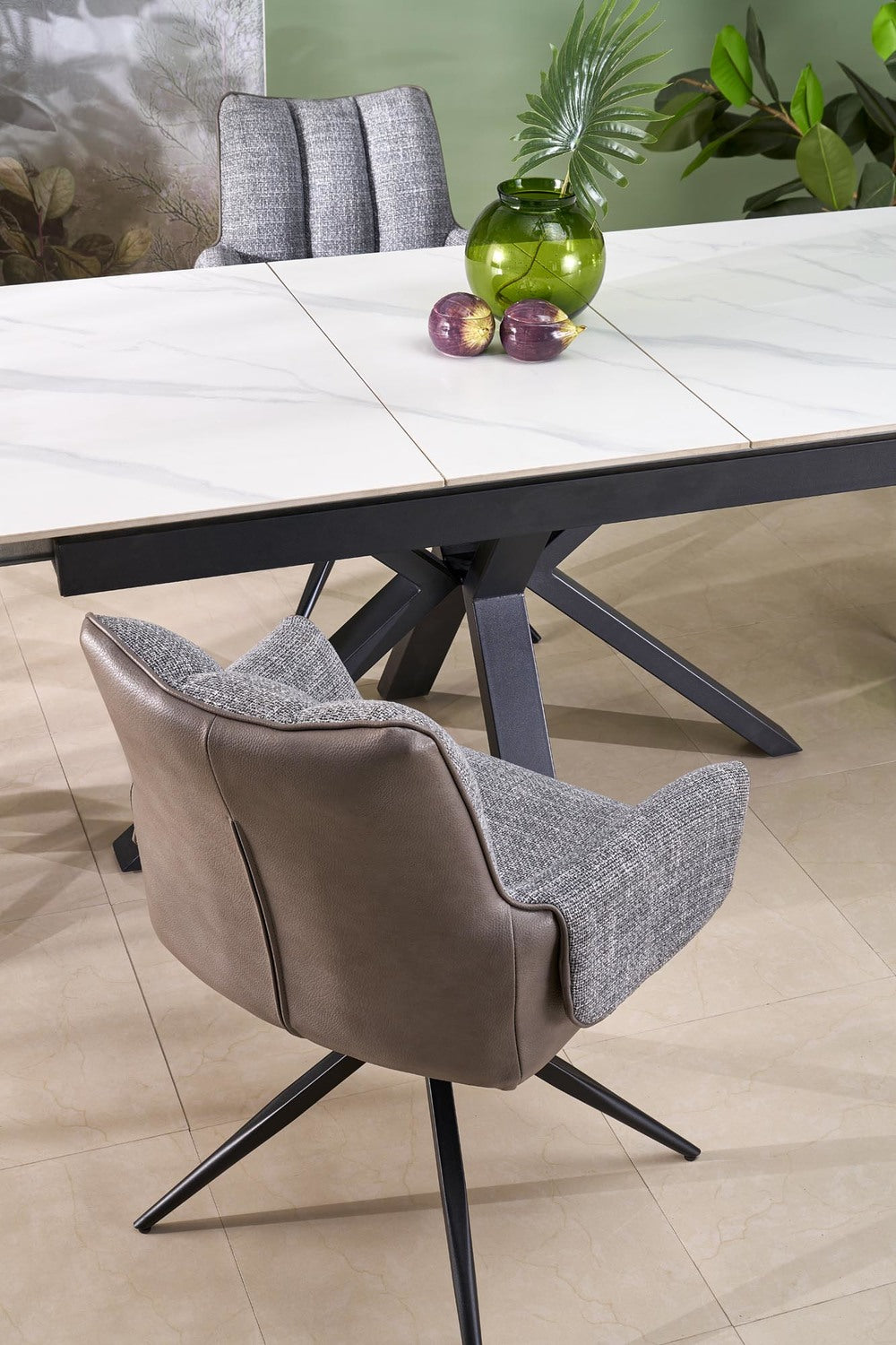 Galds Plats 140/85/76 cm balts marmors/melns - N1 Home