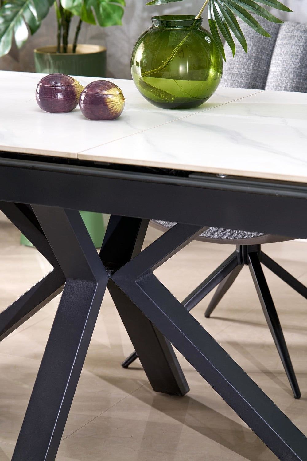 Galds Plats 140/85/76 cm balts marmors/melns - N1 Home