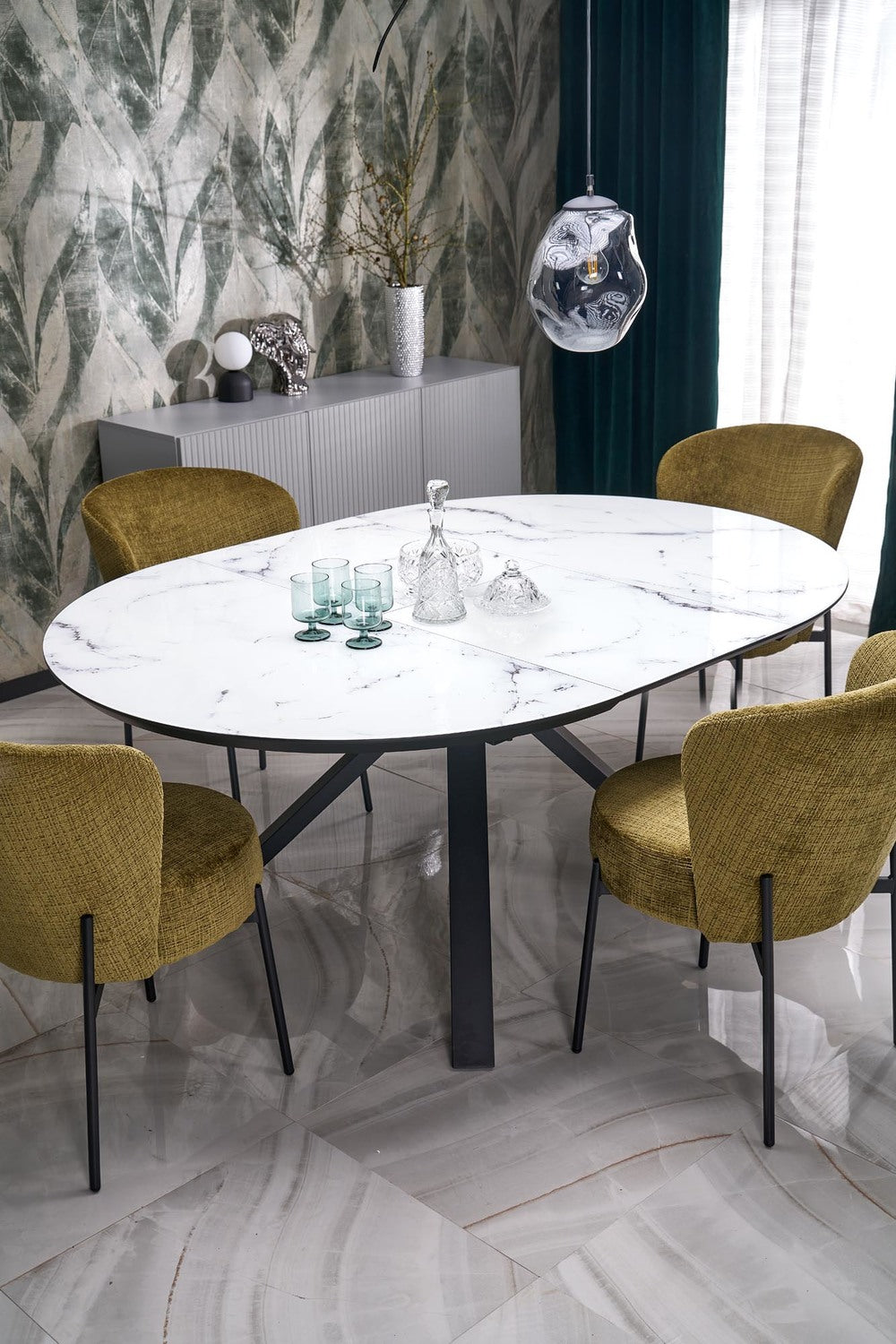 Galds Verti 130/130/76 cm balts marmors/melns - N1 Home