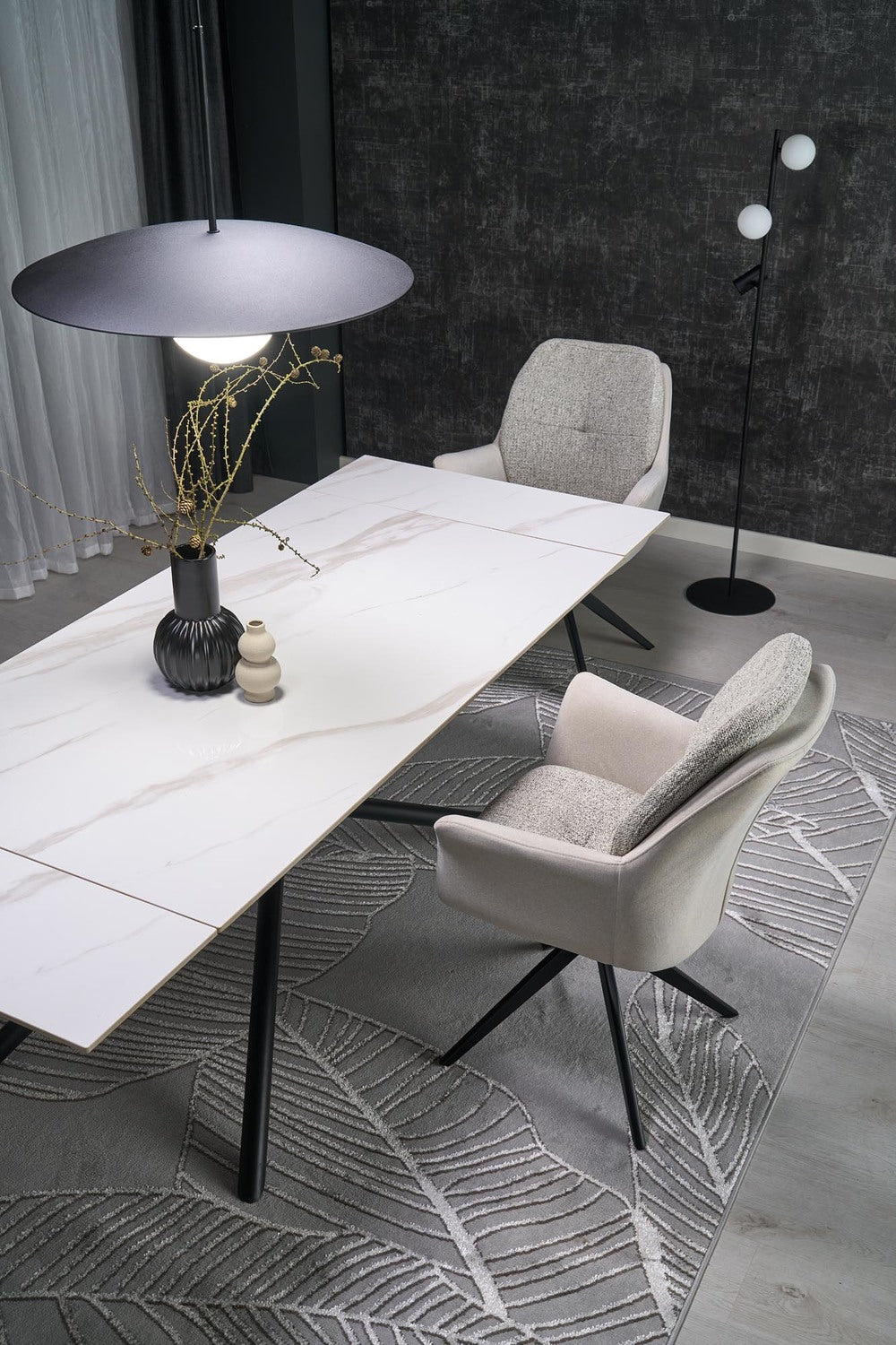 Galds Vitora 160/90/75 cm balts marmors/melns - N1 Home