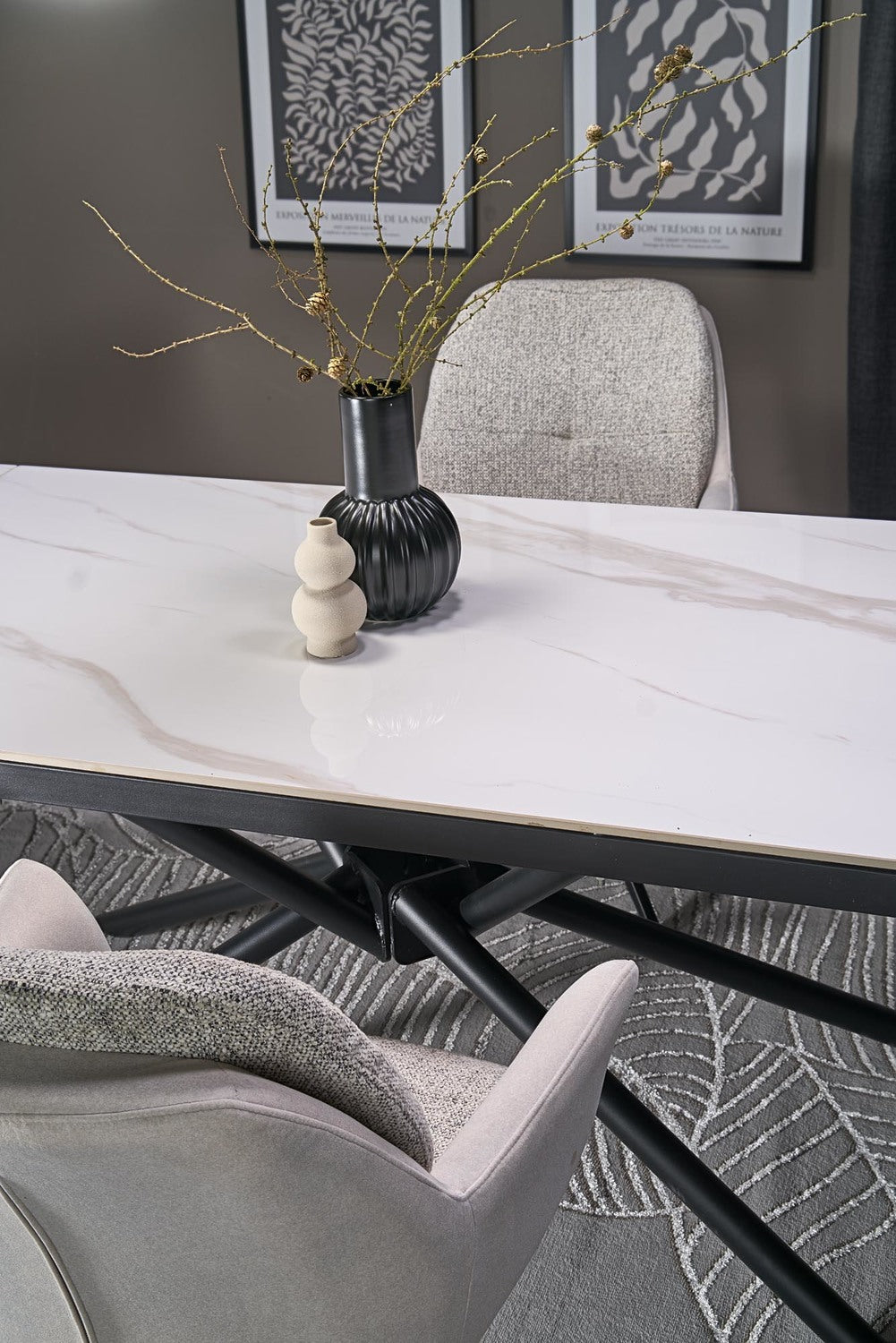 Galds Vitora 160/90/75 cm balts marmors/melns - N1 Home